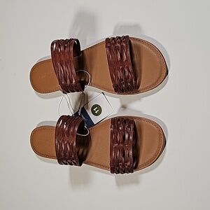Universal Thread Women's Size 11 Addie Two Band Slide Sandals Brown